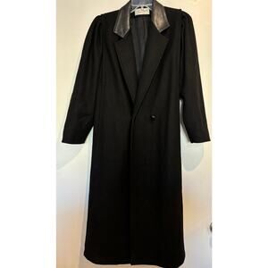 VTG Beau Brem Wool Coat Sz 11 Leather Collar Double Breasted Chic Old Money